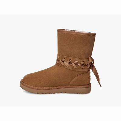 Botas UGG Classic Lace Short Mulher Marrom | PT-KGILC